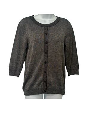 Modcloth Metallic Iridescent Rainbow Cardigan Black Grey Button Up Sweater Sz M